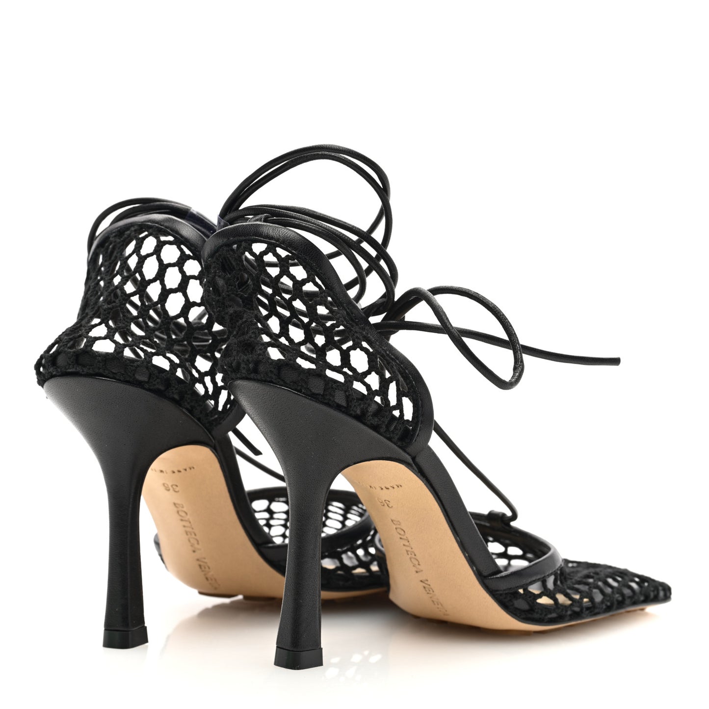 Mesh Nappa Stretch Ankle Tie Sandals 36 Black
