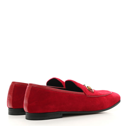 Gucci Velvet Horsebit Womens Jordaan Loafers 35.5 Hibiscus Red 4 of 9