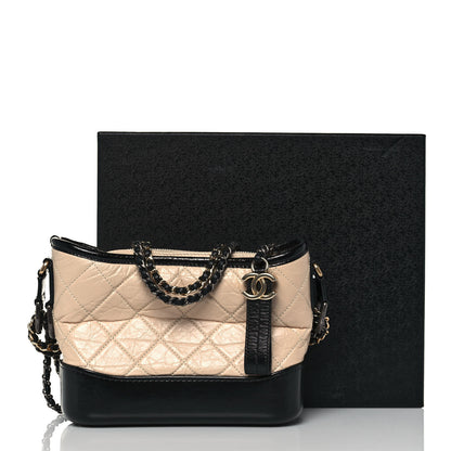 Chanel Aged Calfskin Quilted Small Gabrielle Hobo Beige Black 16 of 16