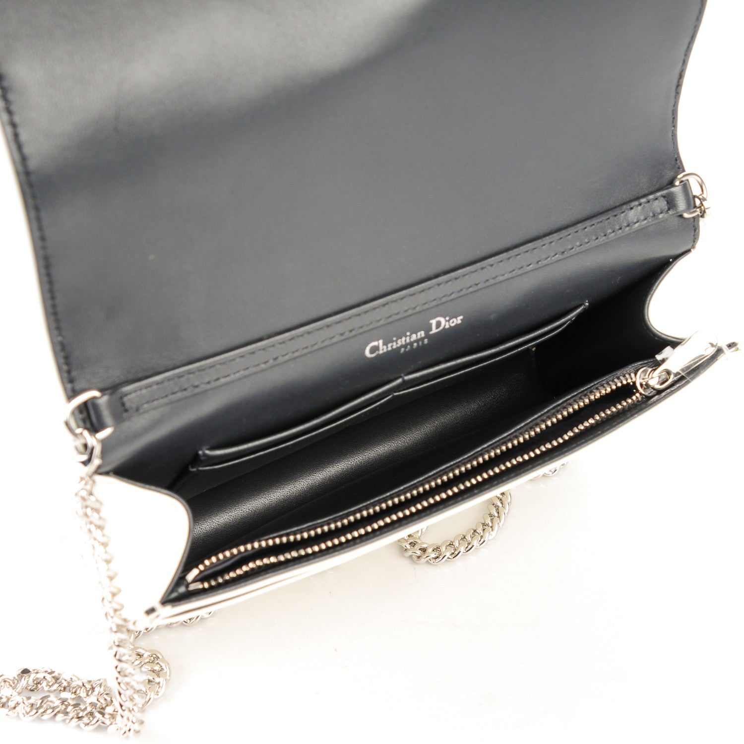 Christian Dior Patent Micro-Cannage Diorama Wallet on Chain Pouch White 8 of 8