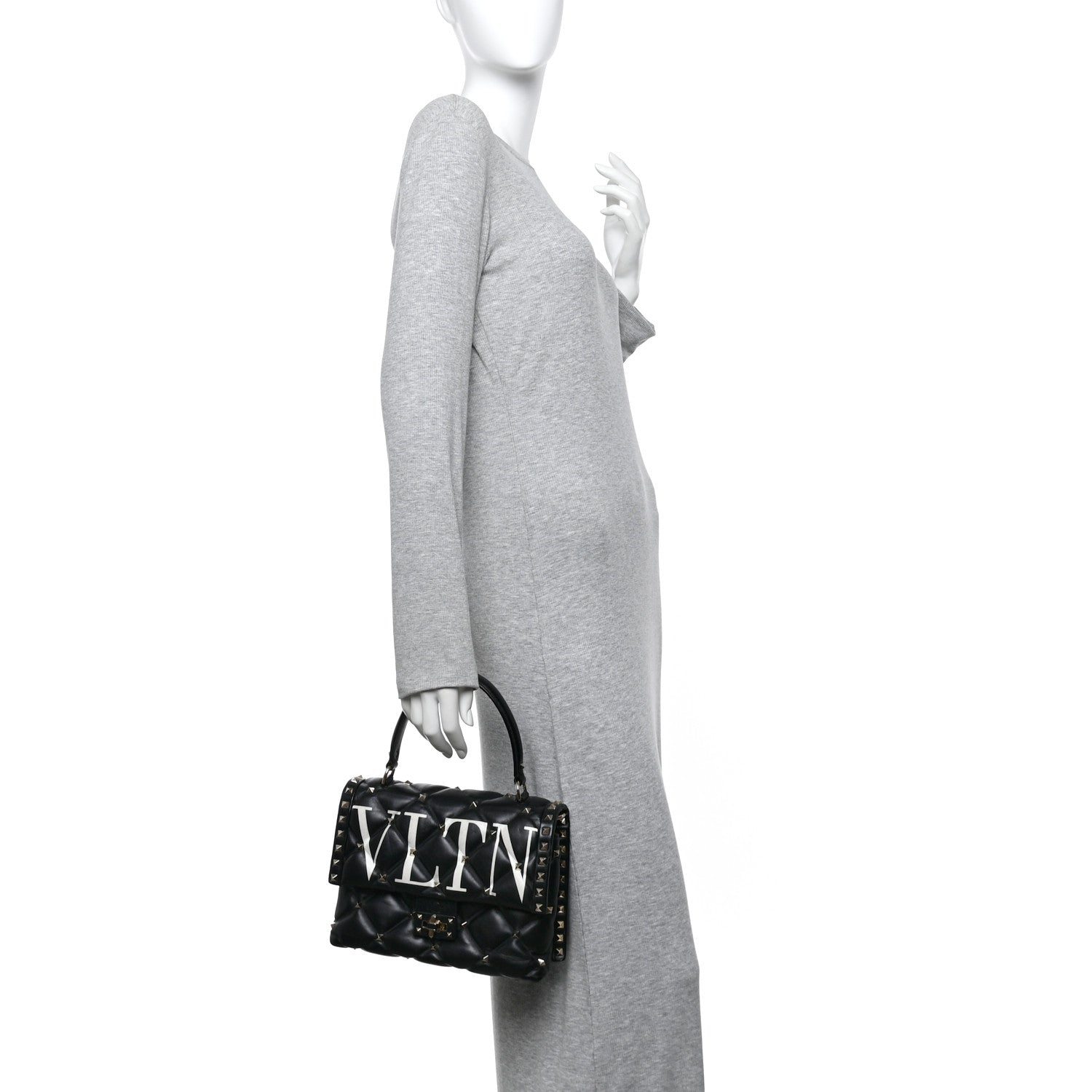 Valentino Garavani Lambskin VLTN Print Candystud Top Handle Bag Black 2 of 8