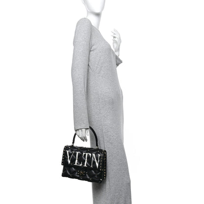 Valentino Garavani Lambskin VLTN Print Candystud Top Handle Bag Black 2 of 8