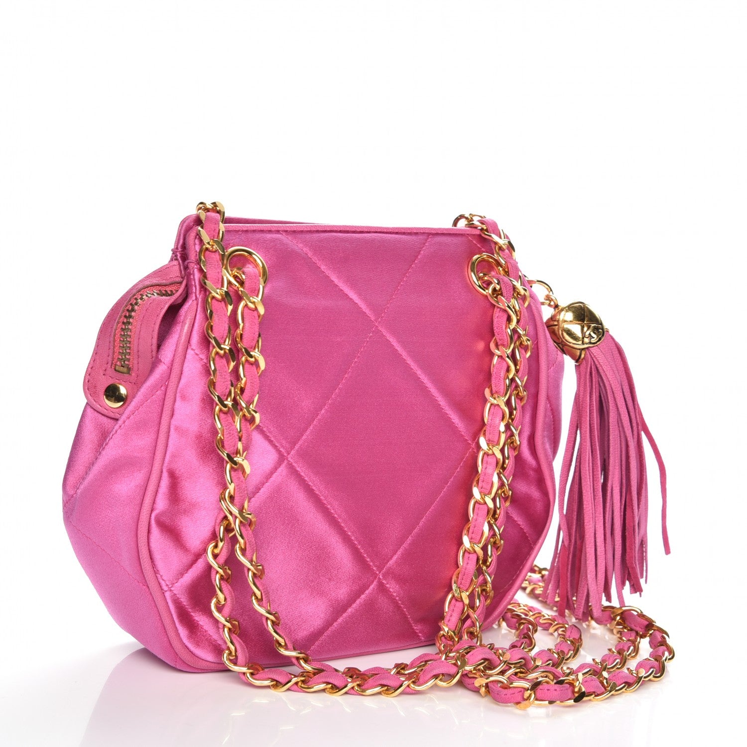 Chanel Satin Quilted CC Tassel Shoulder Bag Pink 3 of 9