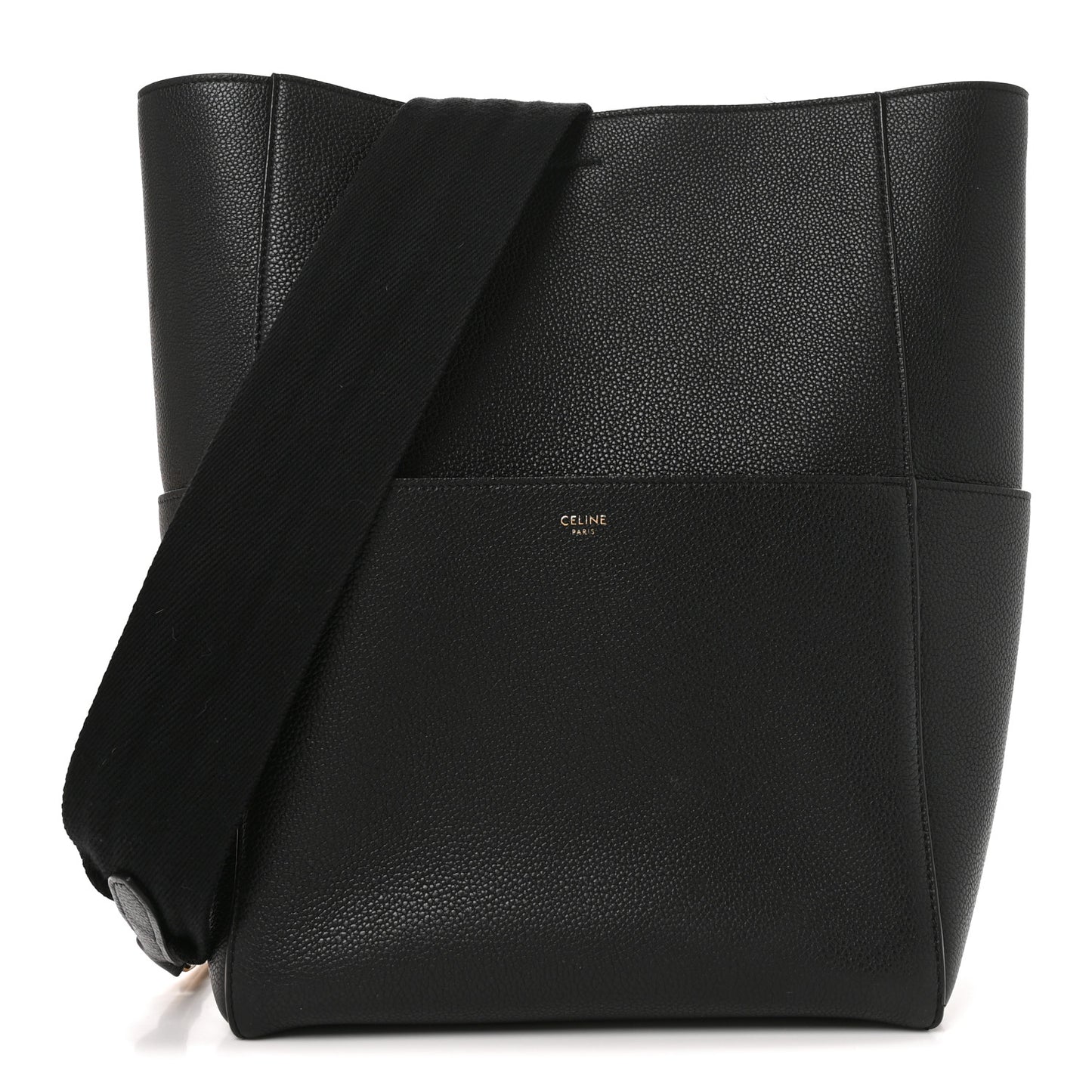Soft Grained Calfskin Sangle Bucket Bag Black