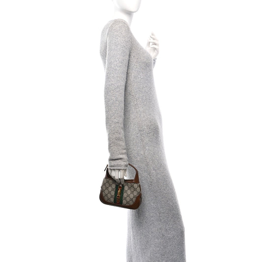GG Supreme Monogram Azalea Calfskin Web Mini Jackie 1961 Hobo Beige Ebony Brown Sugar