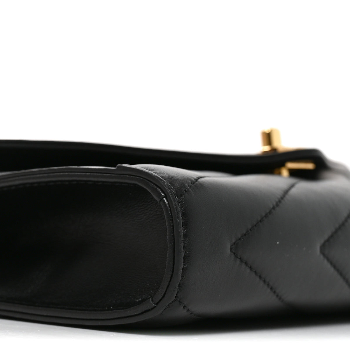 Lambskin Chevron Quilted Top Handle Envelope Clutch Black