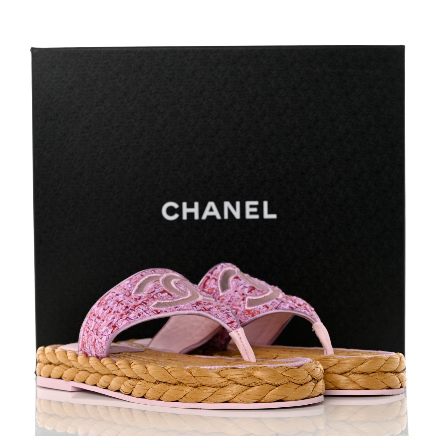 Tweed CC Thong Sandals 37.5 Light Purple Pink Red