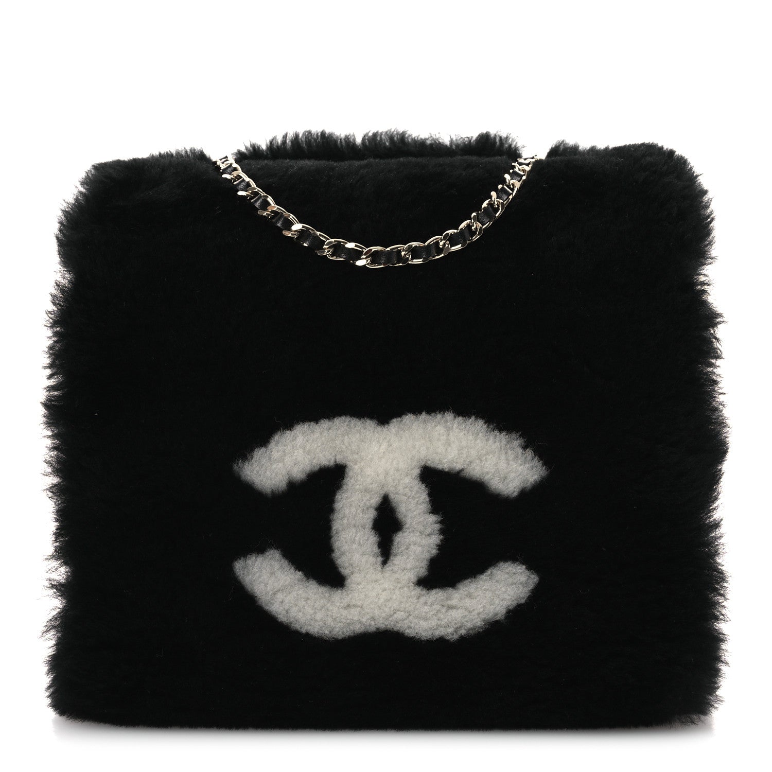 Chanel Muff Shearling Lambskin Bag Black Ecru 1 of 10