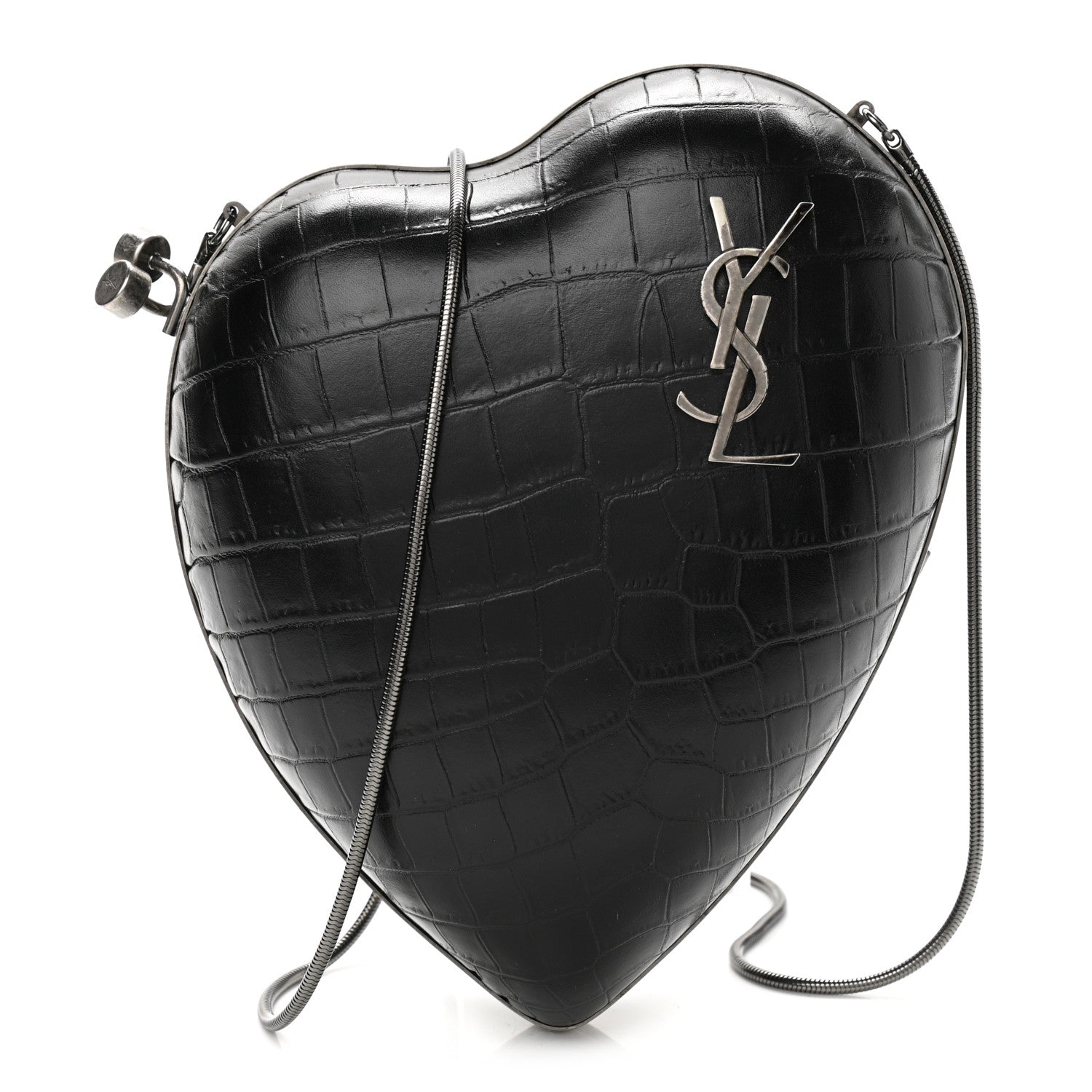 Saint Laurent Calfskin Crocodile Embossed Monogram Love Box Bag Black 1 of 9
