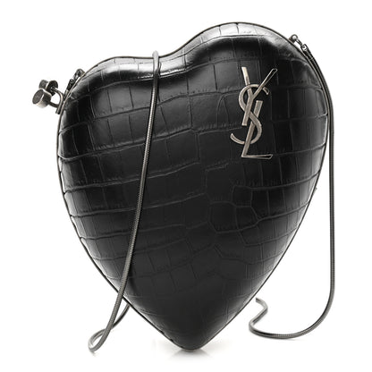 Saint Laurent Calfskin Crocodile Embossed Monogram Love Box Bag Black 1 of 9
