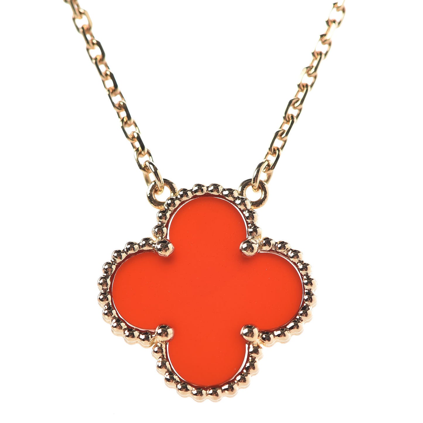 18K Yellow Gold Carnelian Vintage Alhambra Pendant Necklace