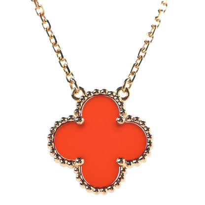 Van Cleef & Arpels 18K Yellow Gold Carnelian Vintage Alhambra Pendant Necklace 4 of 7