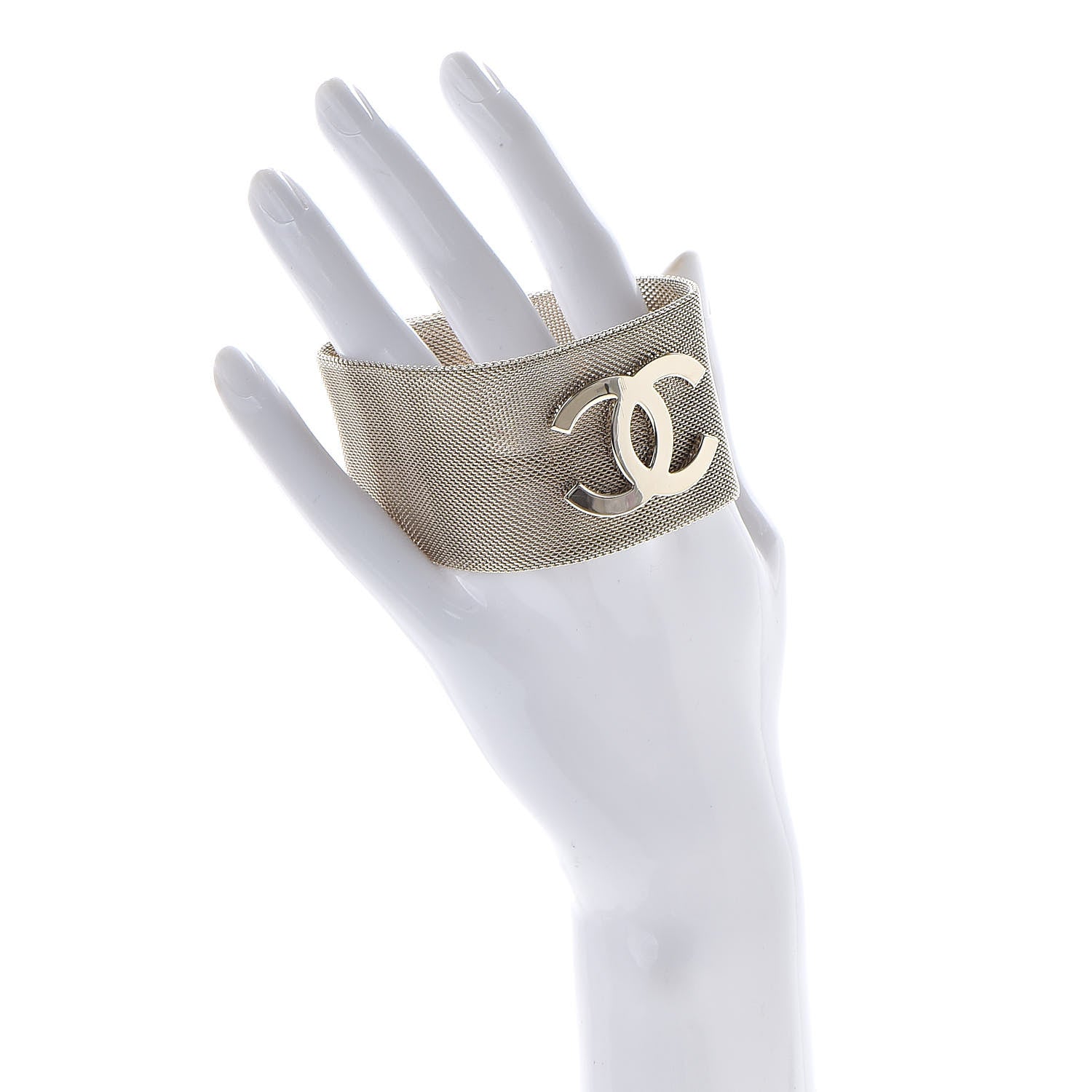 Chanel Metal Mesh CC Bracelet Light Gold 2 of 5