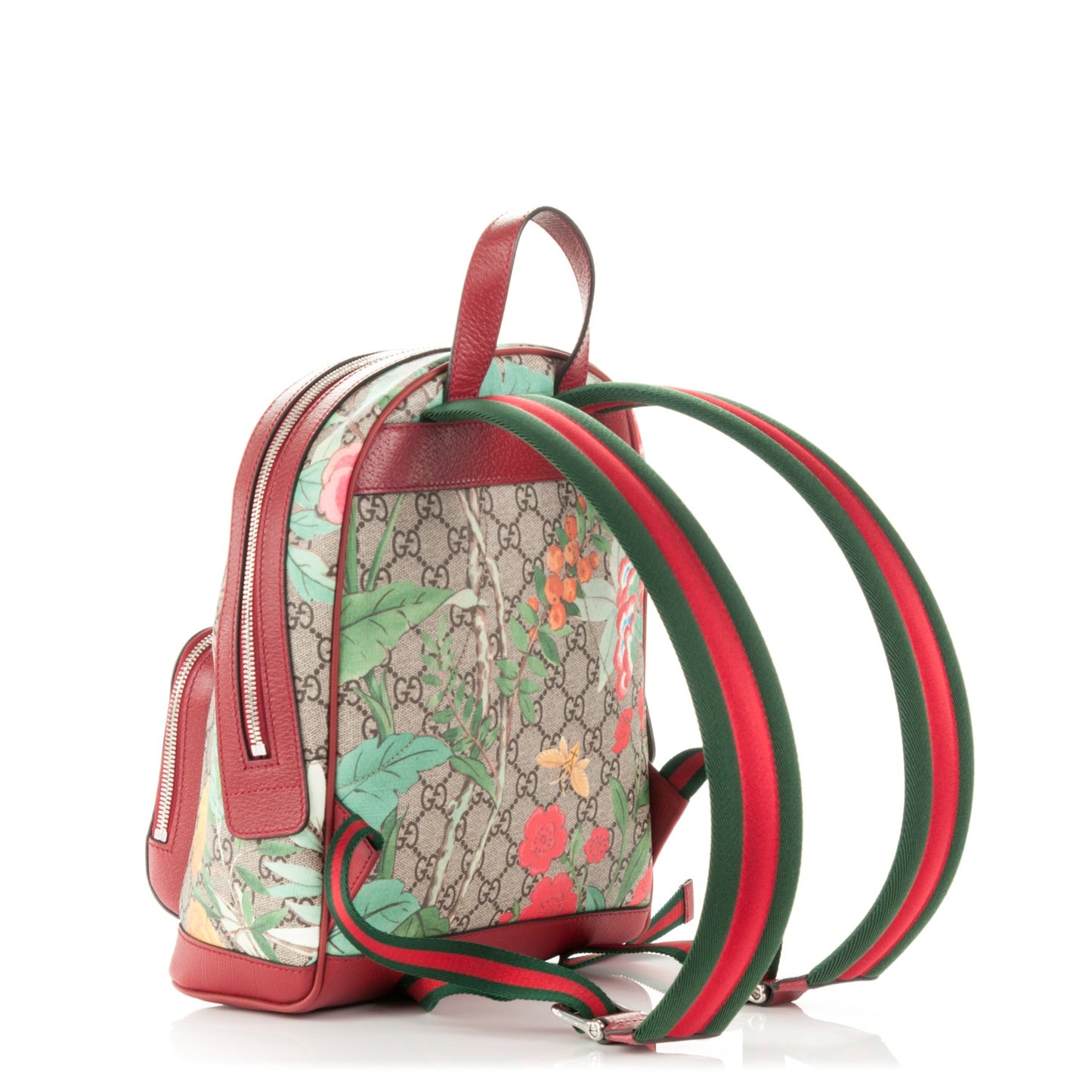 GG Supreme Monogram Tian Web Small Day Backpack Beige Multicolor Red