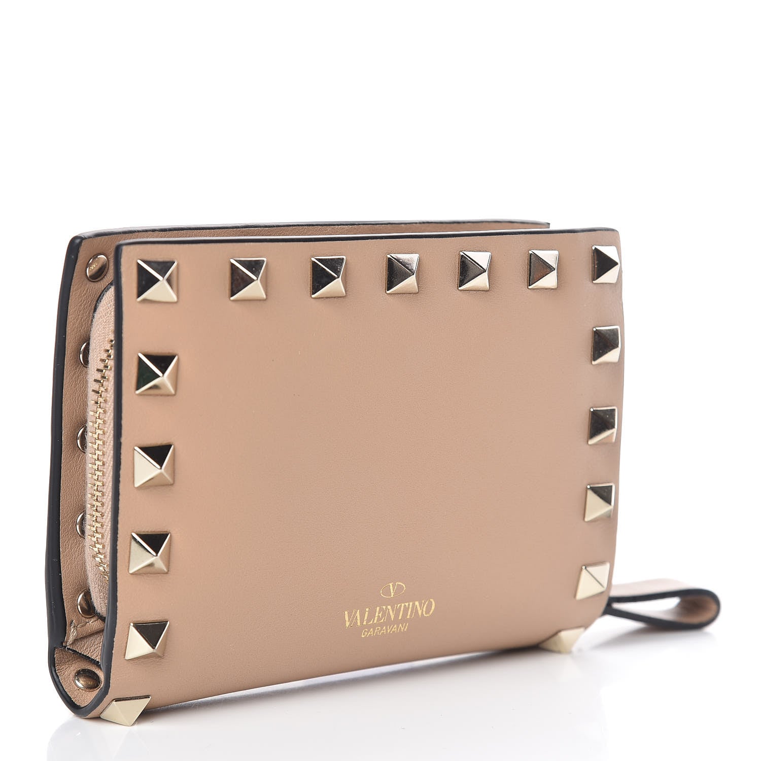 Valentino Garavani Calfskin Rockstud Compact Bi-Fold Wallet Camel Rose 3 of 8
