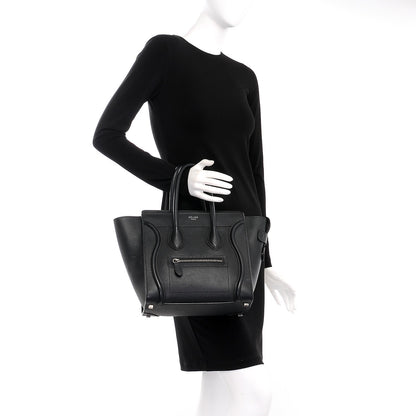 Celine Drummed Calfskin Micro Luggage Black 2 of 11