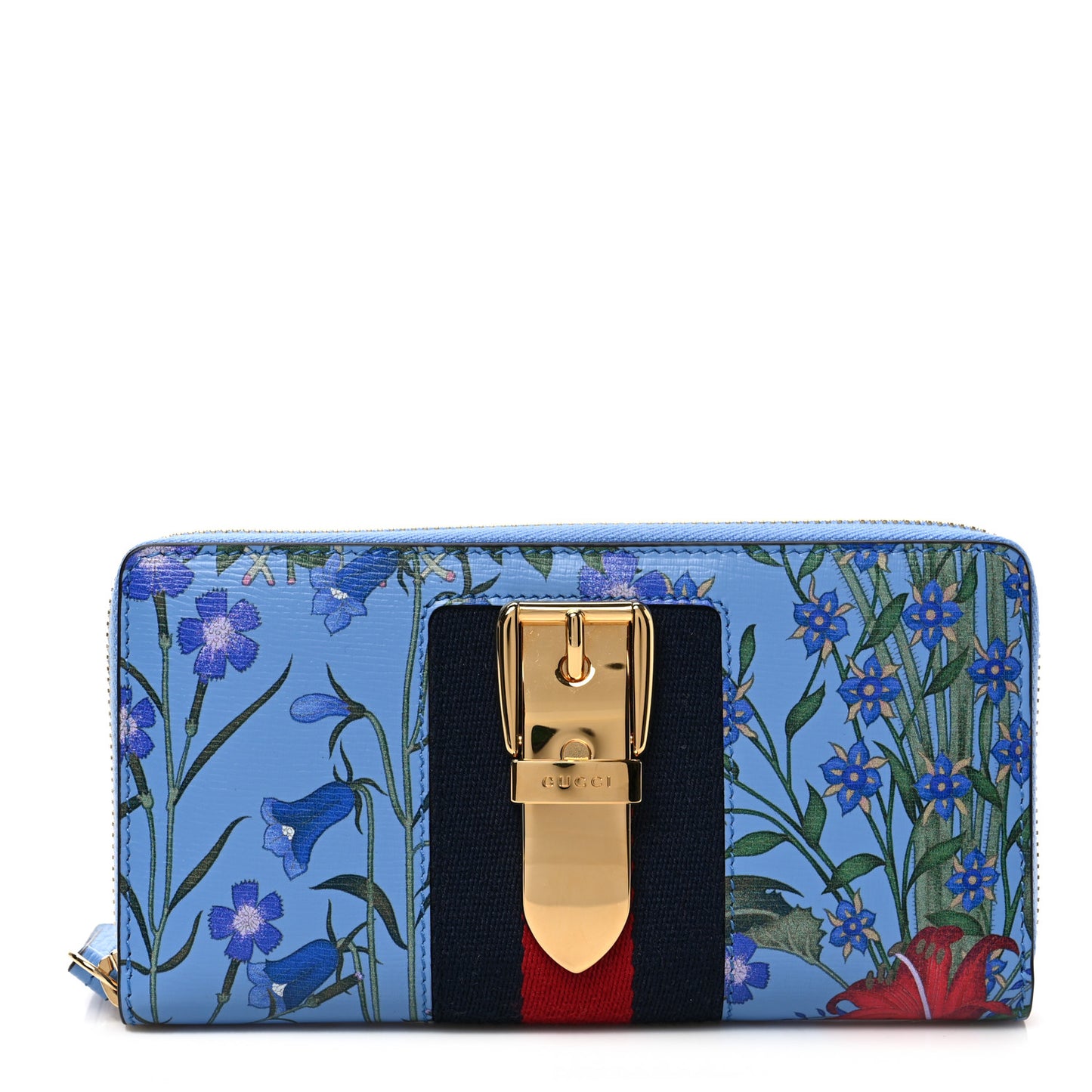 Calfskin New Flora Sylvie Zip Around Wallet Azure