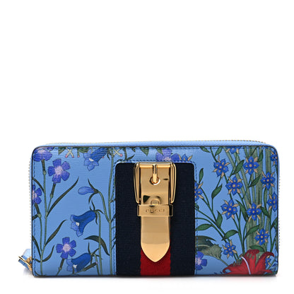 Gucci Calfskin New Flora Sylvie Zip Around Wallet Azure 1 of 6