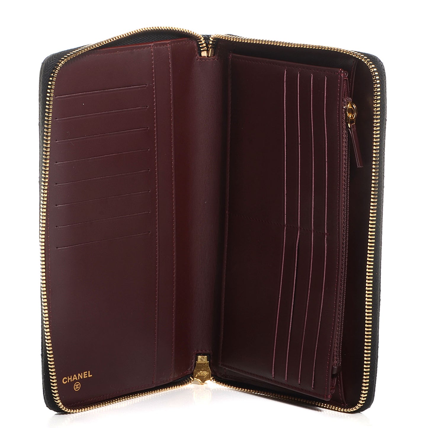 Caviar Quilted Large Zip Around Wallet Black
