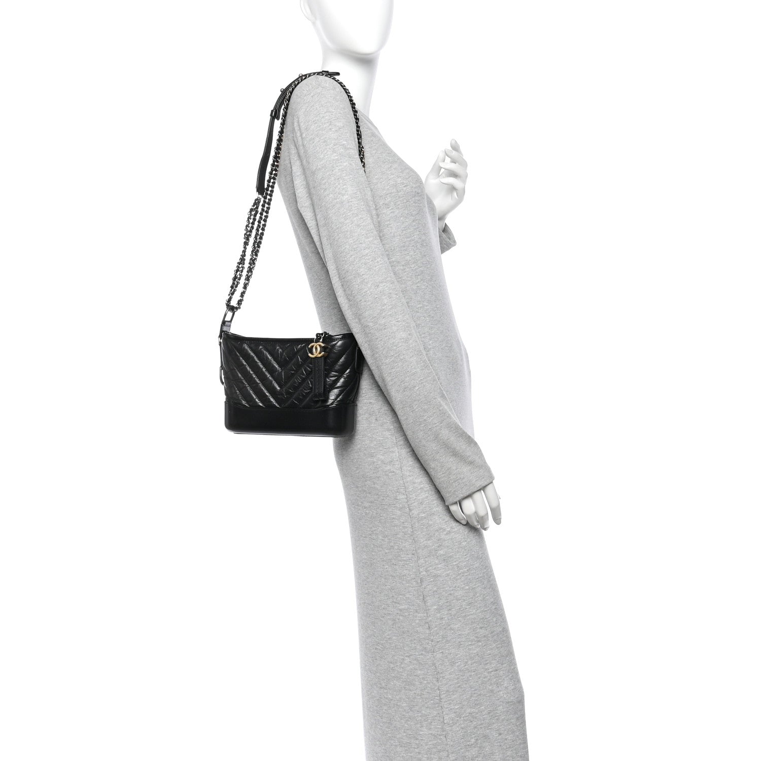 Chanel Aged Calfskin Chevron Quilted Small Gabrielle Hobo Black 2 of 10