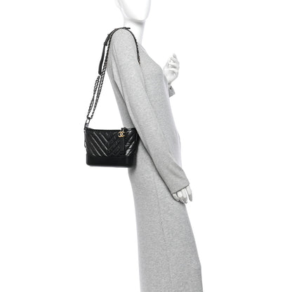 Chanel Aged Calfskin Chevron Quilted Small Gabrielle Hobo Black 2 of 10