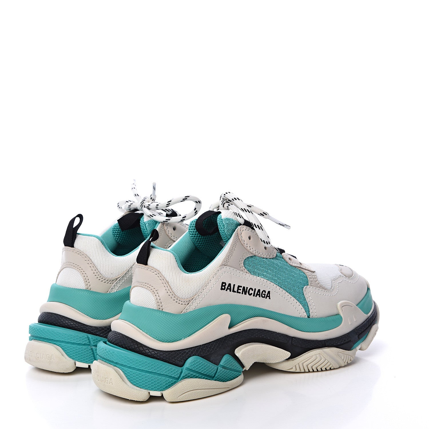 Balenciaga Fabric Mesh Womens Triple S Sneakers 37 White Green Grye 4 of 8