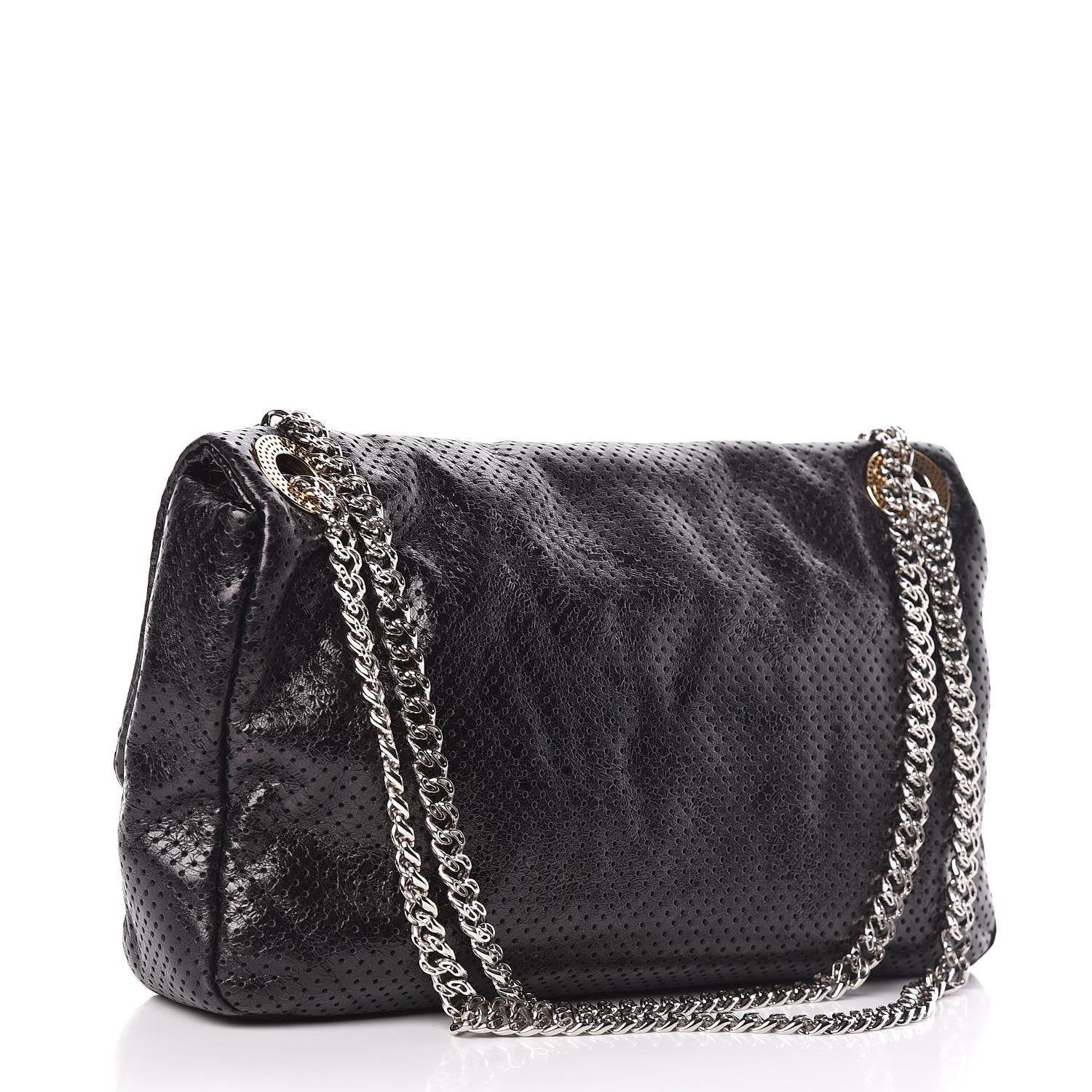 Chanel Metallic Crackled Calfskin Large Perforated Drill Flap Black 3 of 14