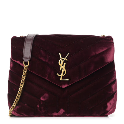 Saint Laurent Velvet Y Quilted Monogram Small Loulou Chain Satchel Burgundy 1 of 15