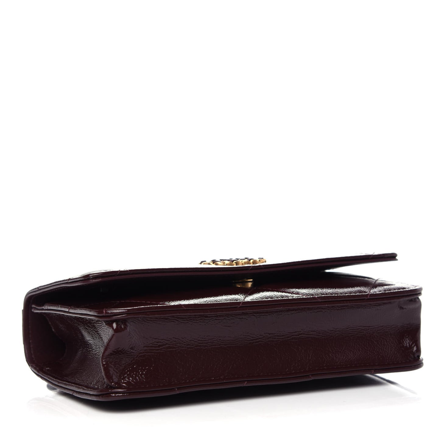 Shiny Crumpled Calfskin Quilted 19 Wallet On Chain WOC Burgundy