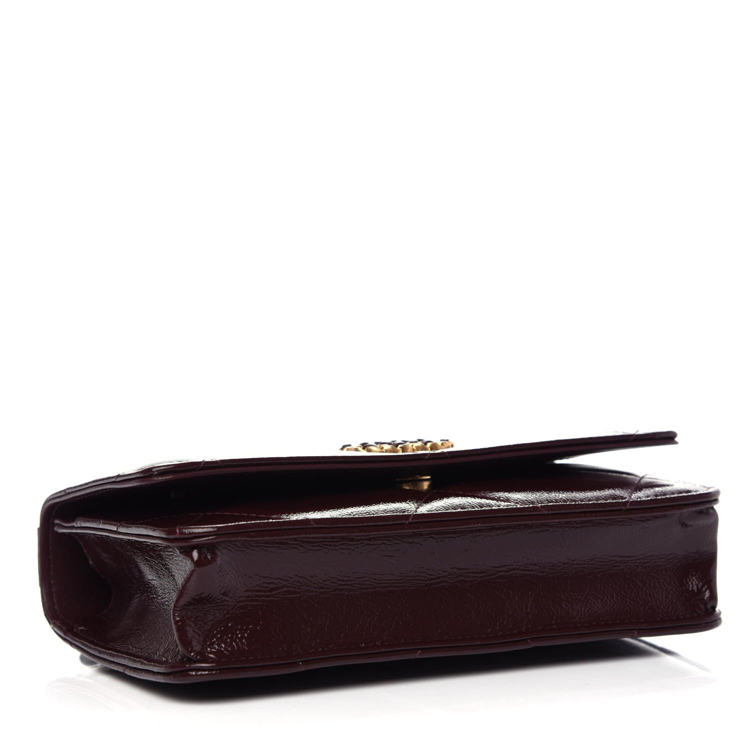 Chanel Shiny Crumpled Calfskin Quilted 19 Wallet On Chain WOC Burgundy 4 of 11