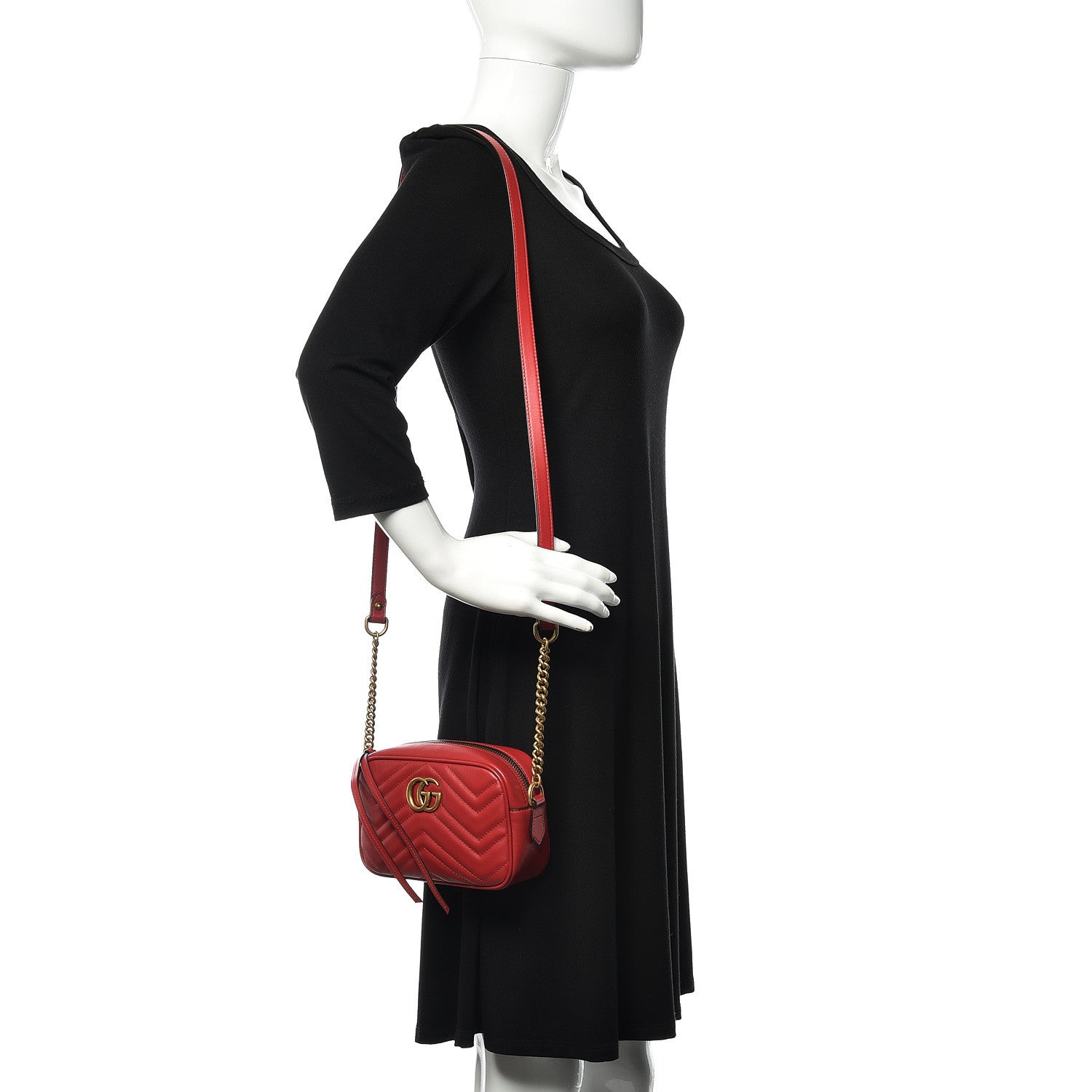 Gucci Calfskin Matelasse Mini GG Marmont Chain Shoulder Bag Hibiscus Red 2 of 11