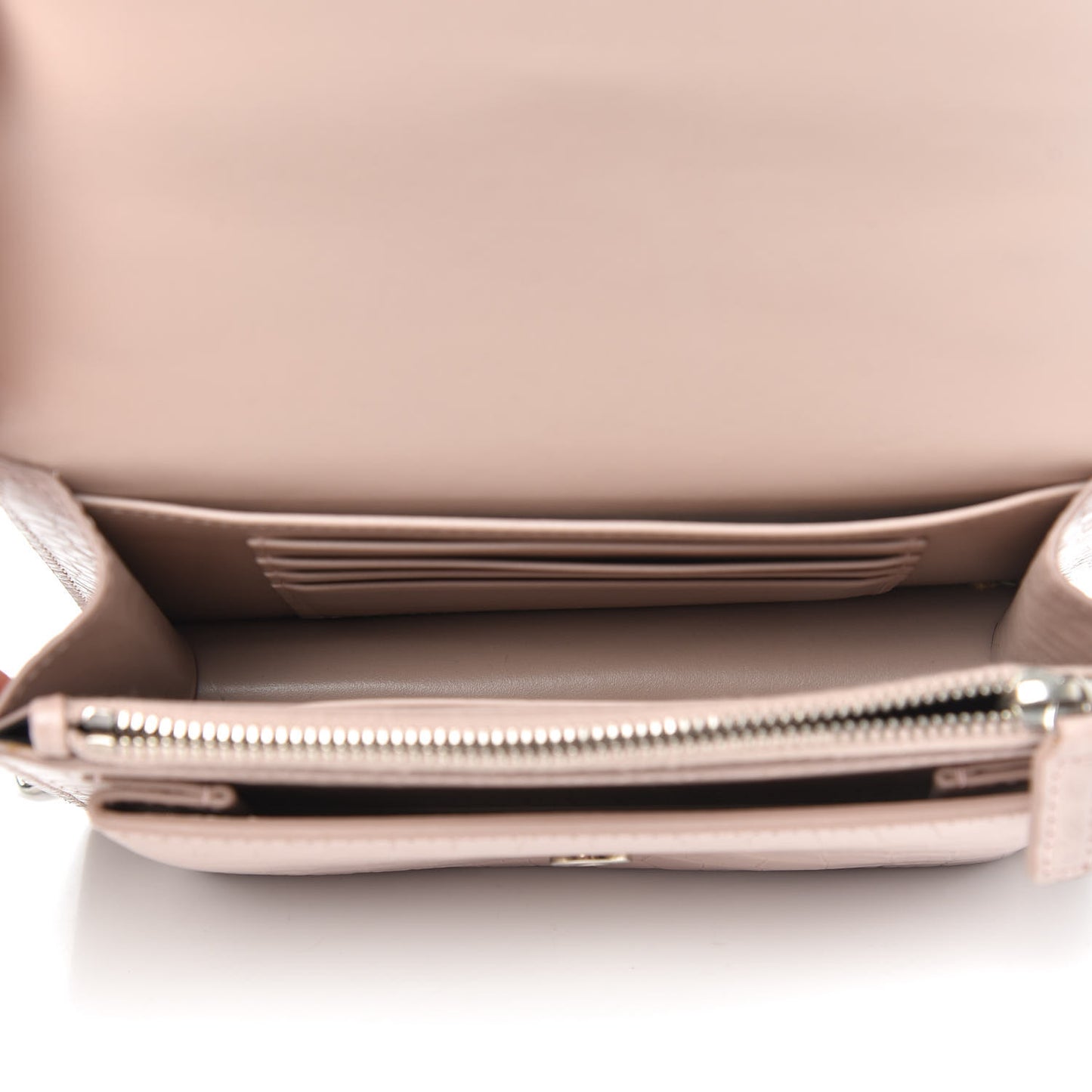 Calfskin Crocodile Embossed Monogram Sunset Chain Wallet Marble Pink