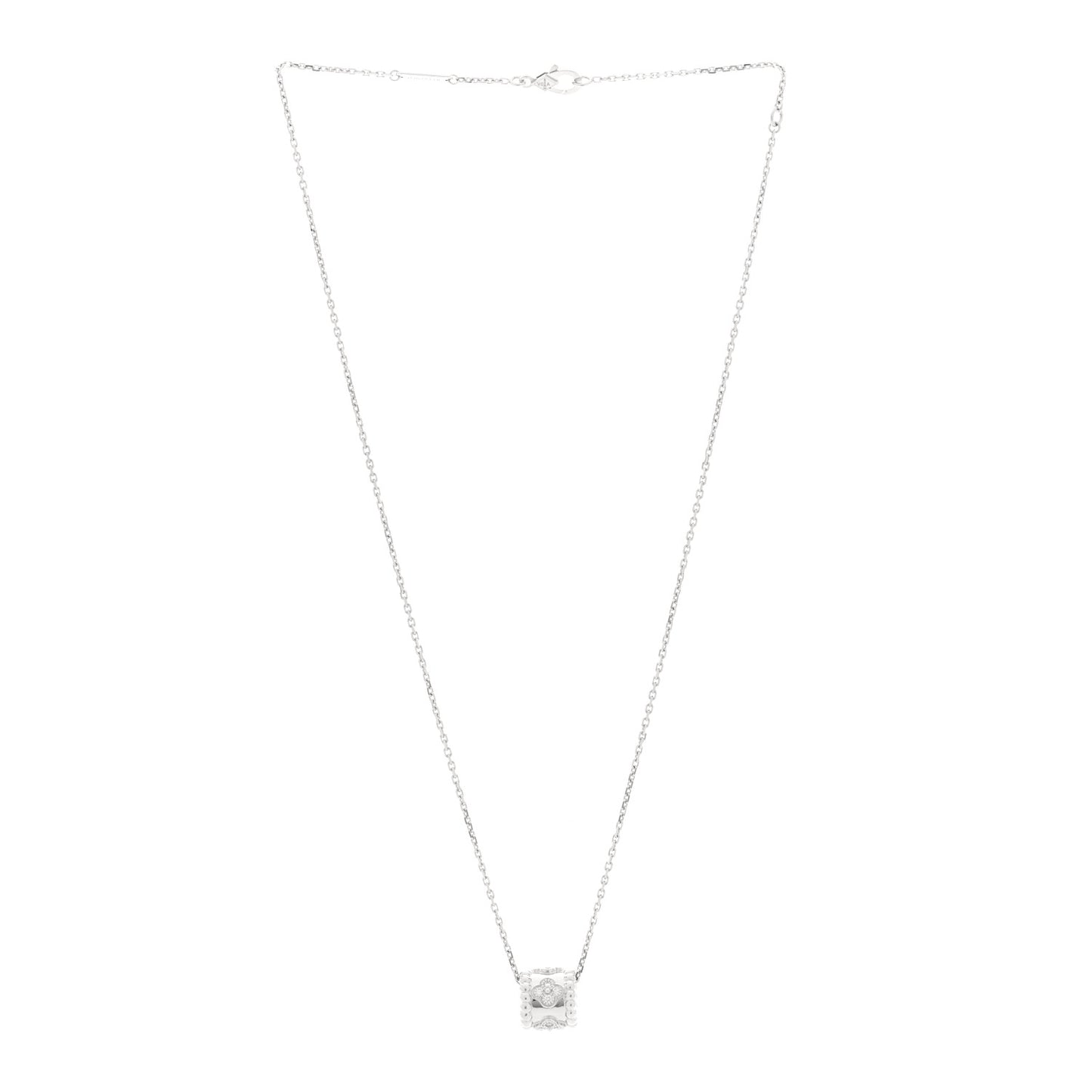 18K White Gold Diamond Small Perlee Clovers Pendant Necklace