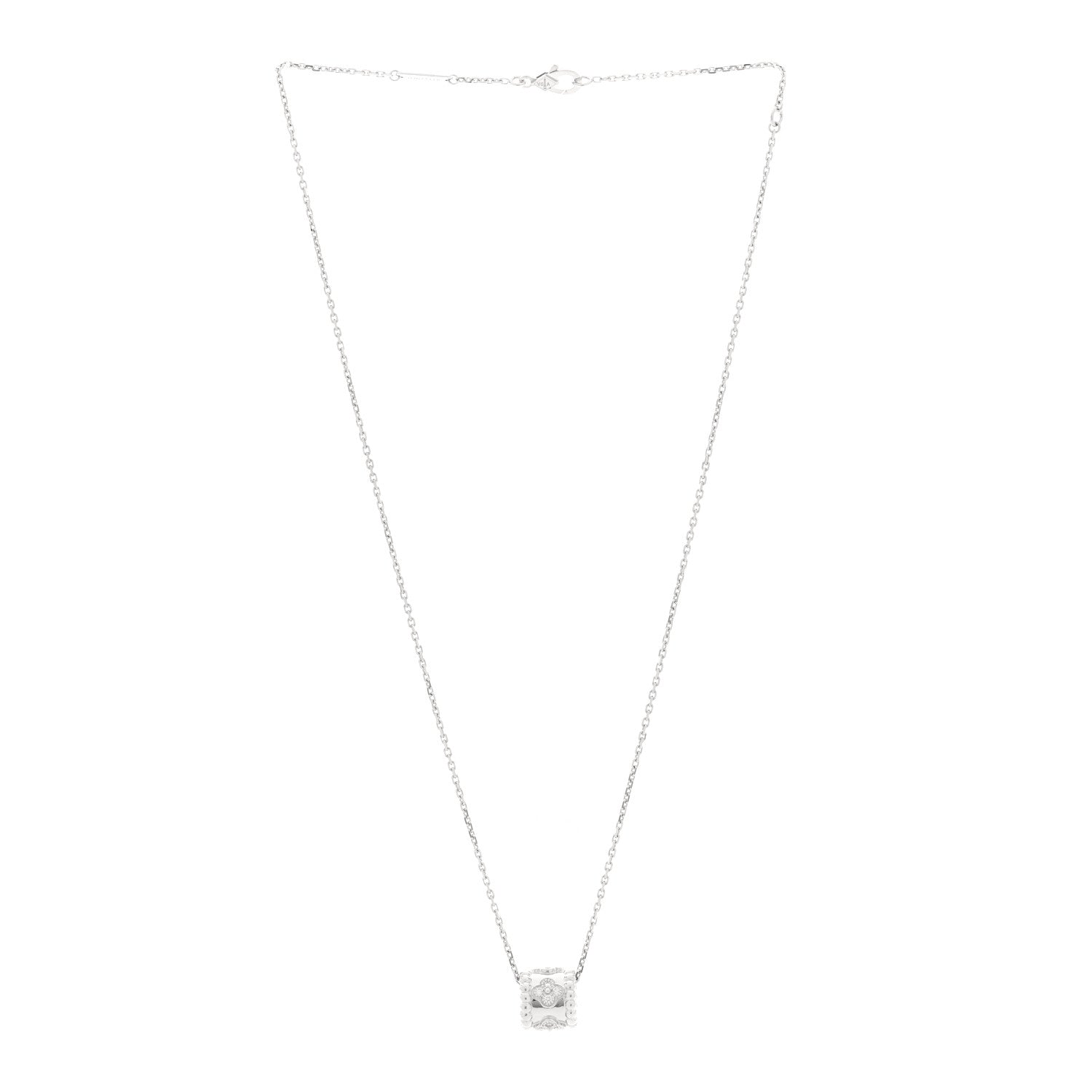 Van Cleef & Arpels 18K White Gold Diamond Small Perlee Clovers Pendant Necklace 3 of 5