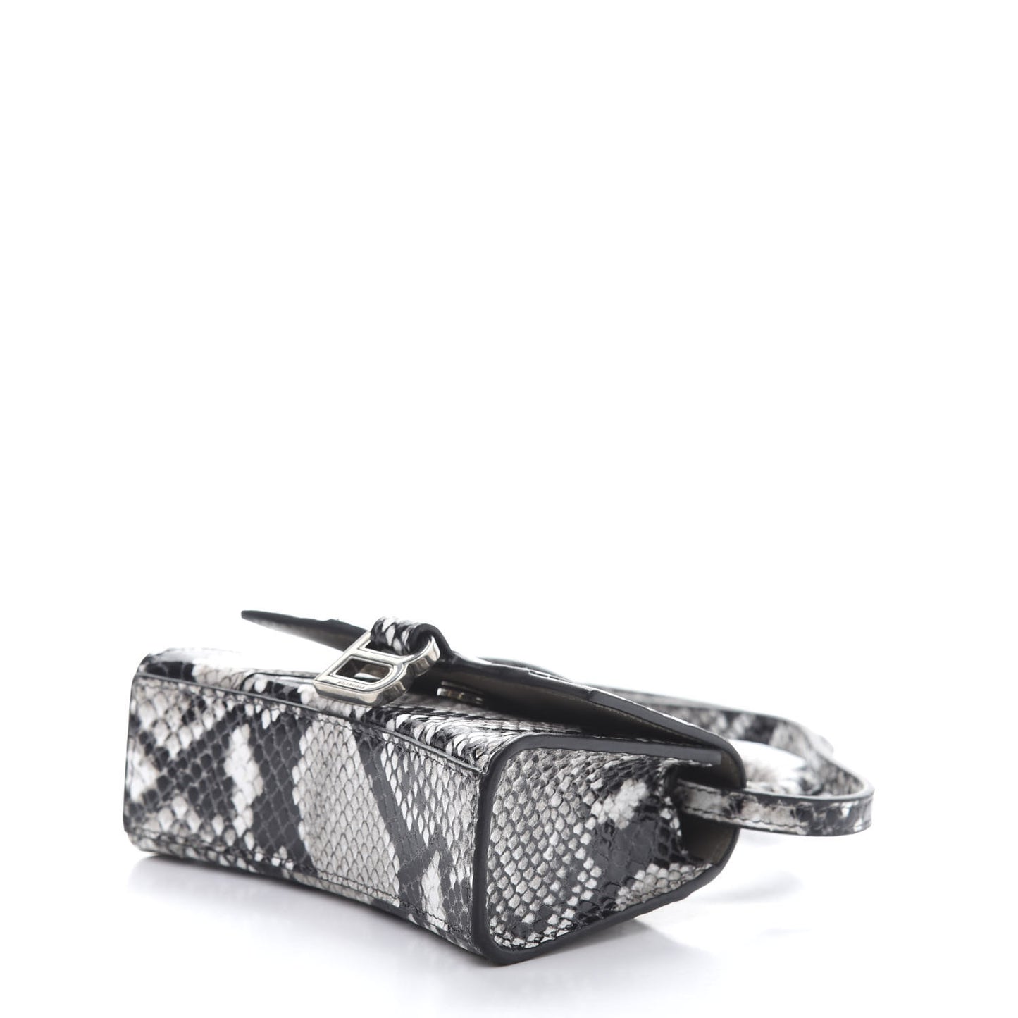 Shiny Calfskin Python Effect Hourglass Top Handle Bag Mini Black White