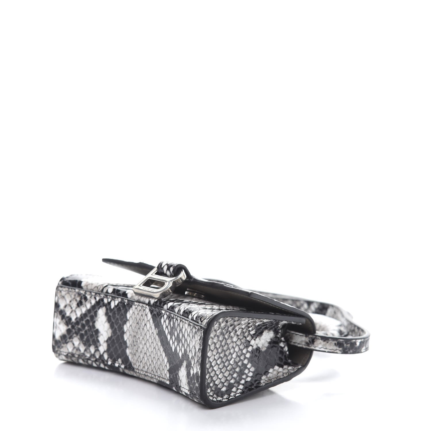 Balenciaga Shiny Calfskin Python Effect Hourglass Top Handle Bag Mini Black White 8 of 10