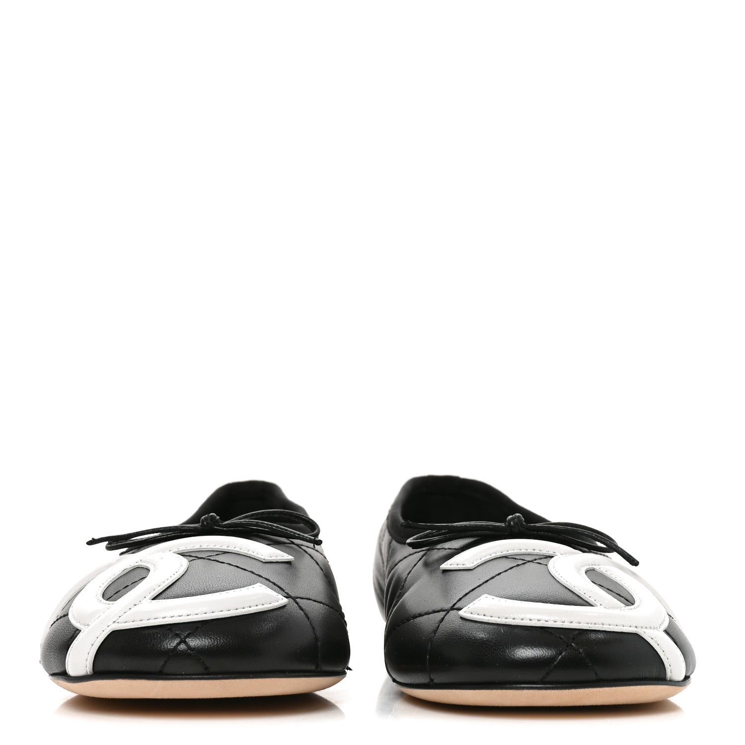 Chanel Lambskin Quilted CC Cambon Ballet Flats 38 Black White 3 of 9