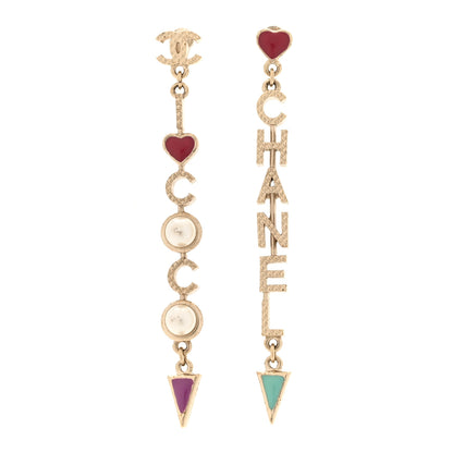 Chanel Pearl Enamel Logo Long Drop Earrings Gold 1 of 5
