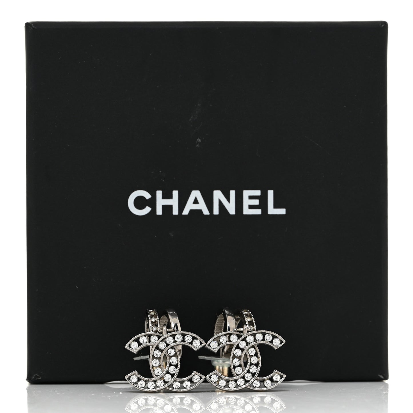 Crystal CC Drop Earrings Silver
