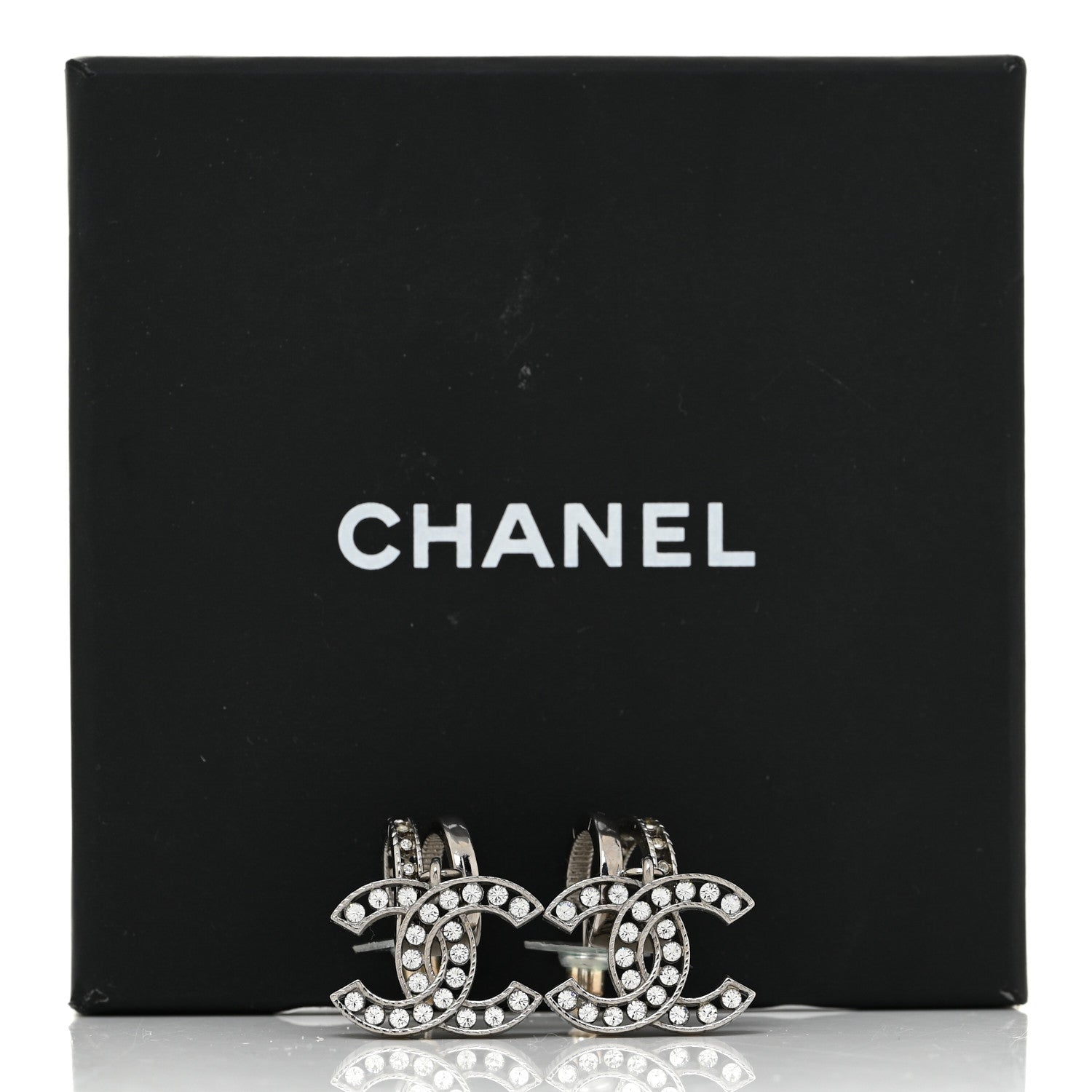 Chanel Crystal CC Drop Earrings Silver 7 of 7