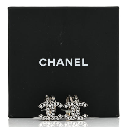 Chanel Crystal CC Drop Earrings Silver 7 of 7
