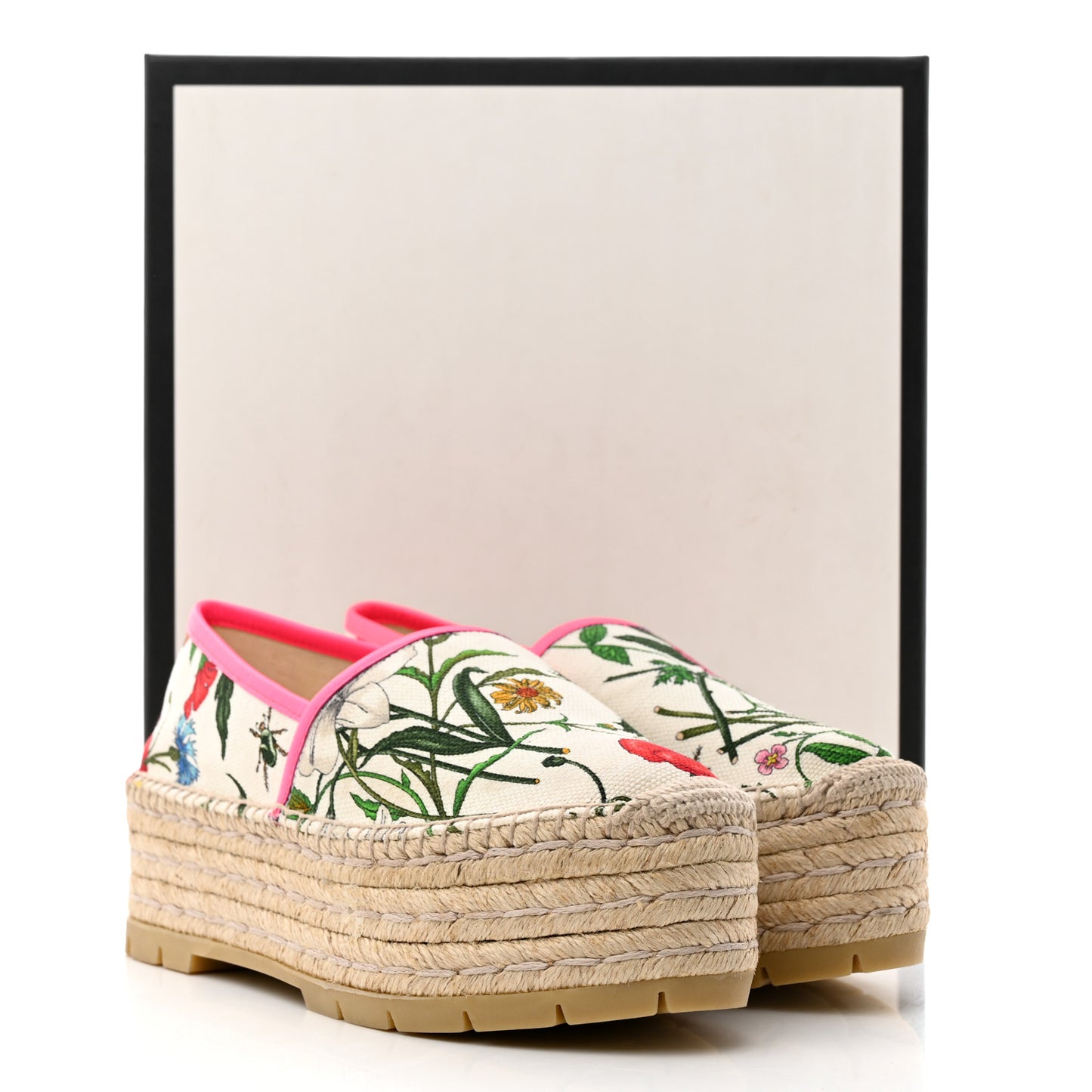 Canvas Flora Print Platform Espadrilles 38 White Multicolor Fuxia