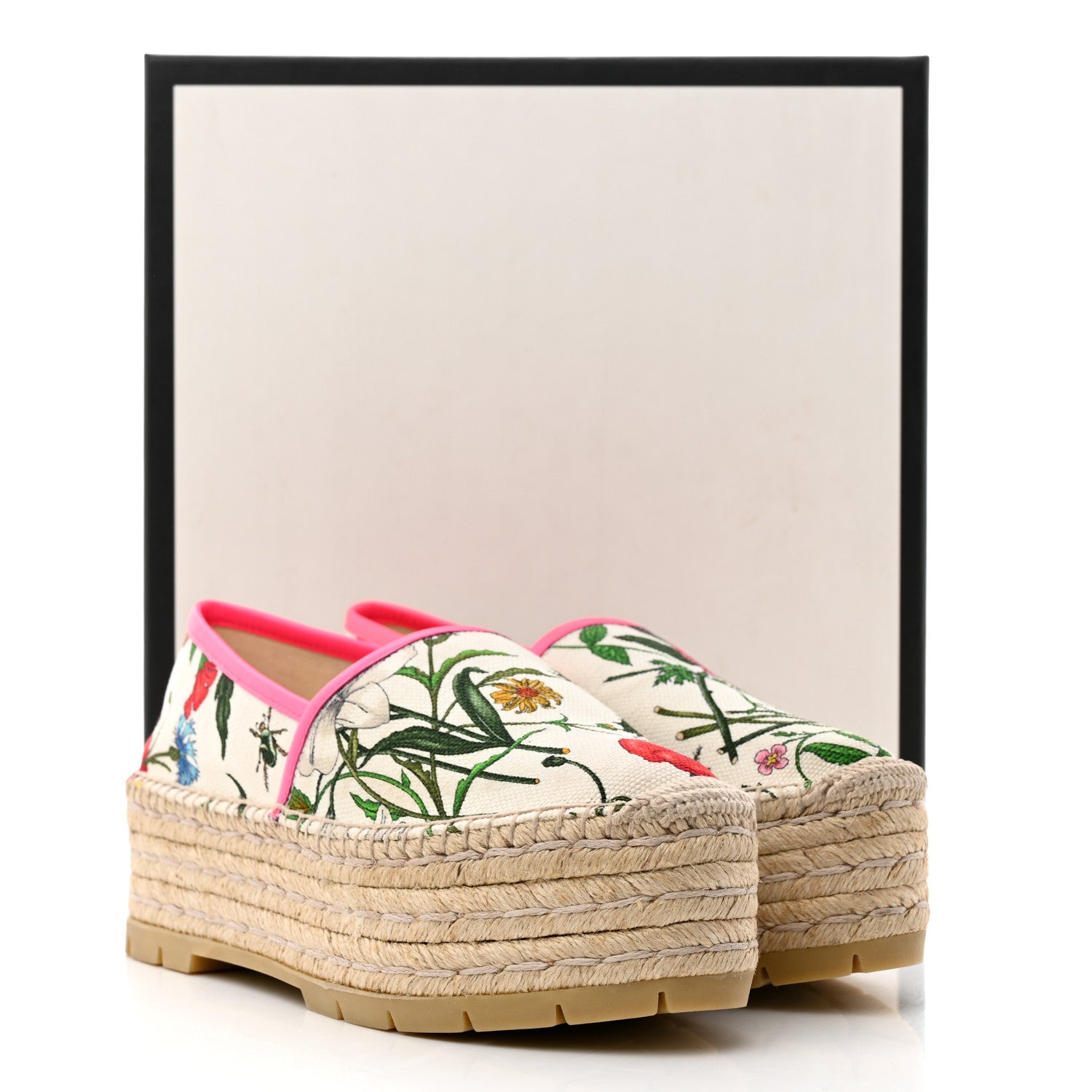 Gucci Canvas Flora Print Platform Espadrilles 38 White Multicolor Fuxia 10 of 10