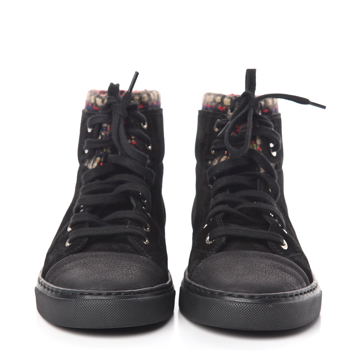 Suede Calfskin Tweed High Top Sneakers 36.5 Black