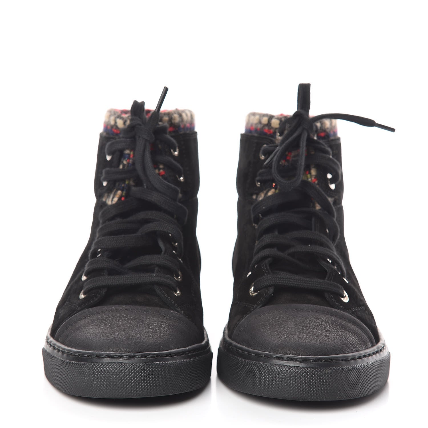 Chanel Suede Calfskin Tweed High Top Sneakers 36.5 Black 2 of 16