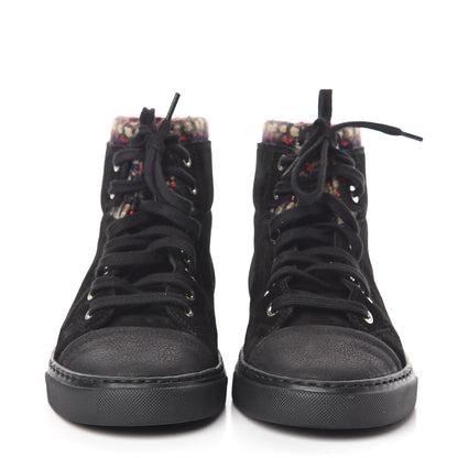 Chanel Suede Calfskin Tweed High Top Sneakers 36.5 Black 2 of 16