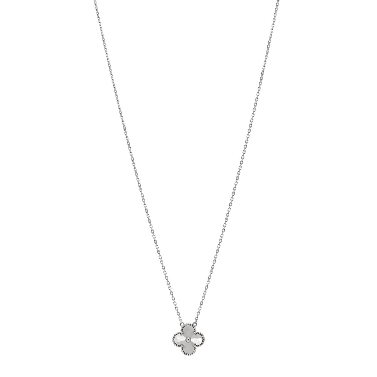 Van Cleef & Arpels 18K White Gold Guilloche Vintage Alhambra Pendant Necklace 1 of 6