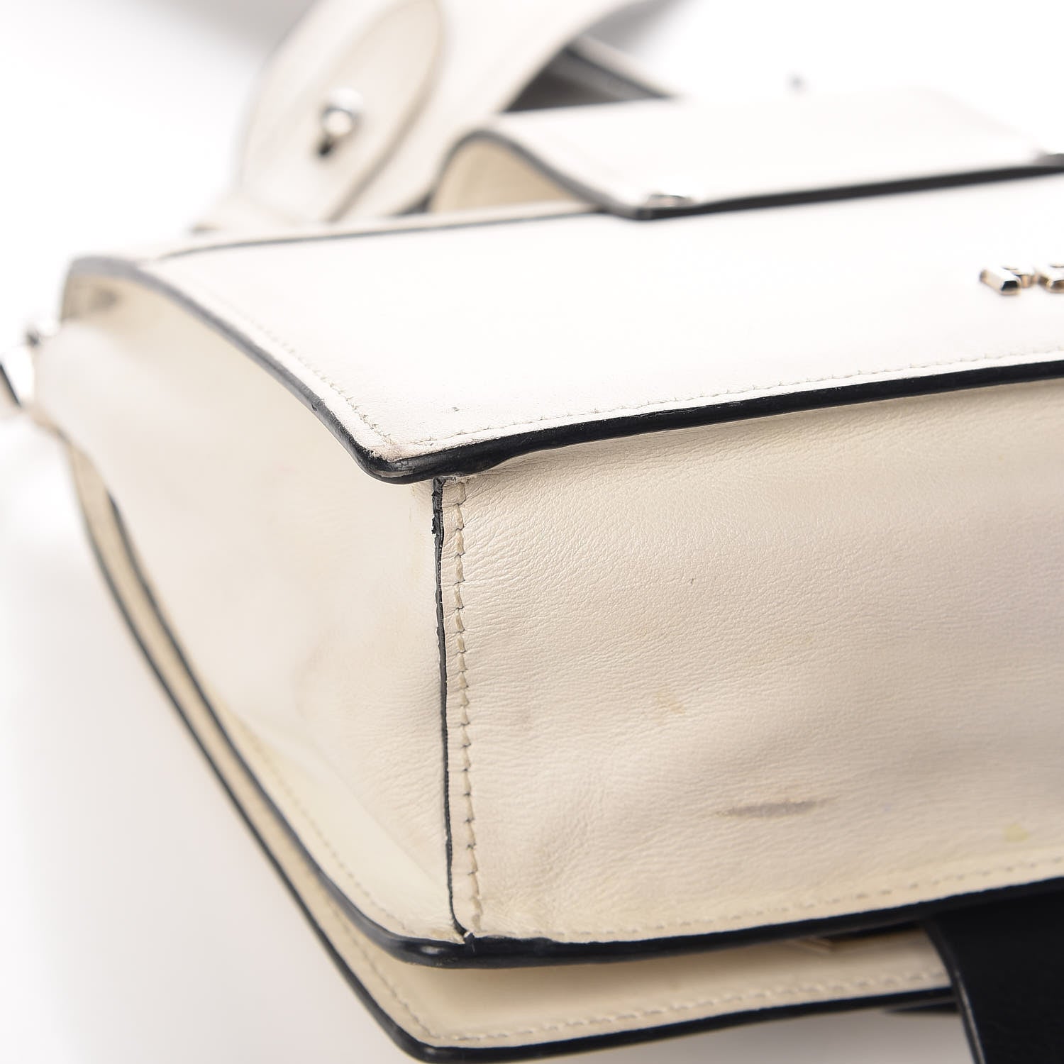 Prada City Calf Plex Ribbon Bag White Black 18 of 30