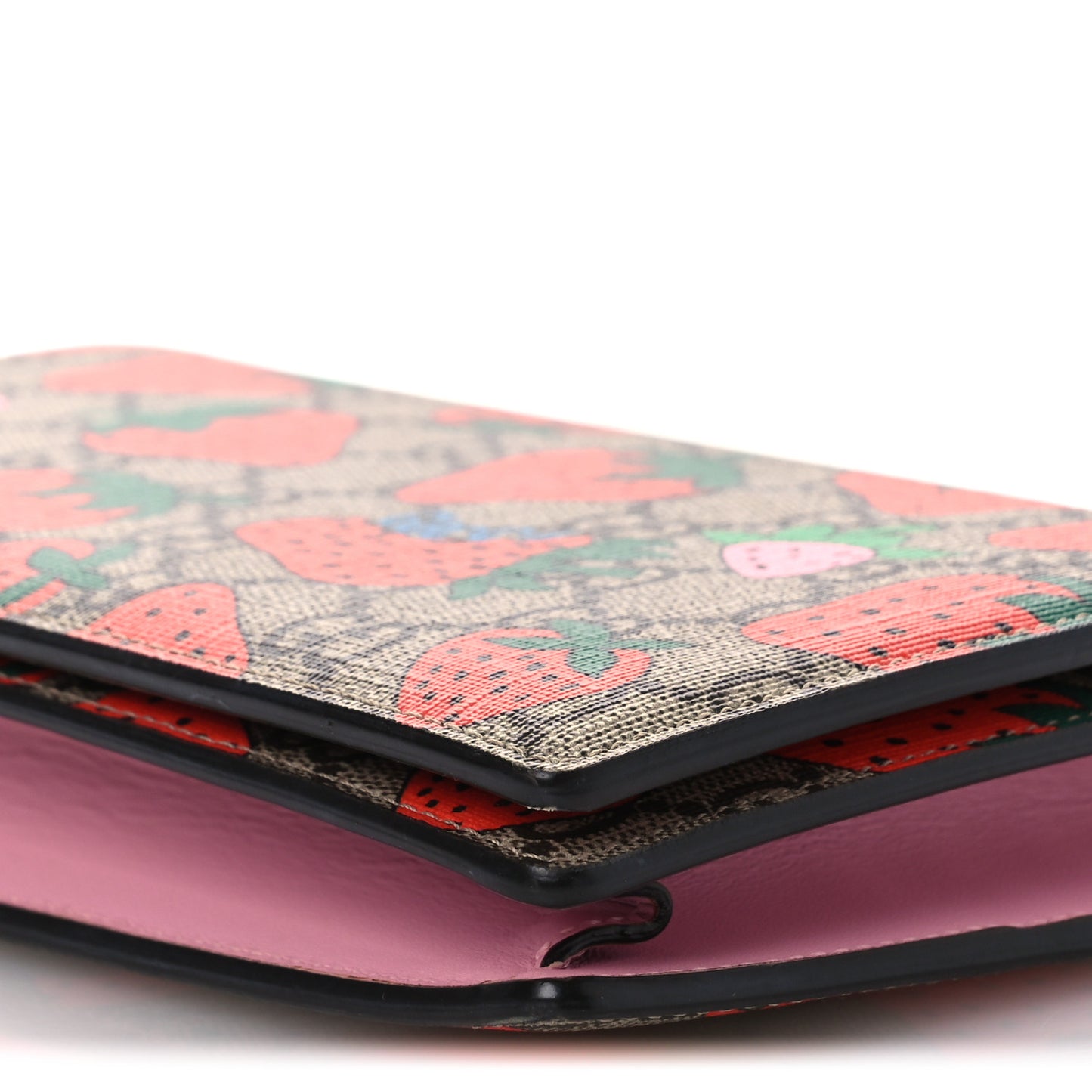 GG Supreme Monogram Strawberry Chain Wallet