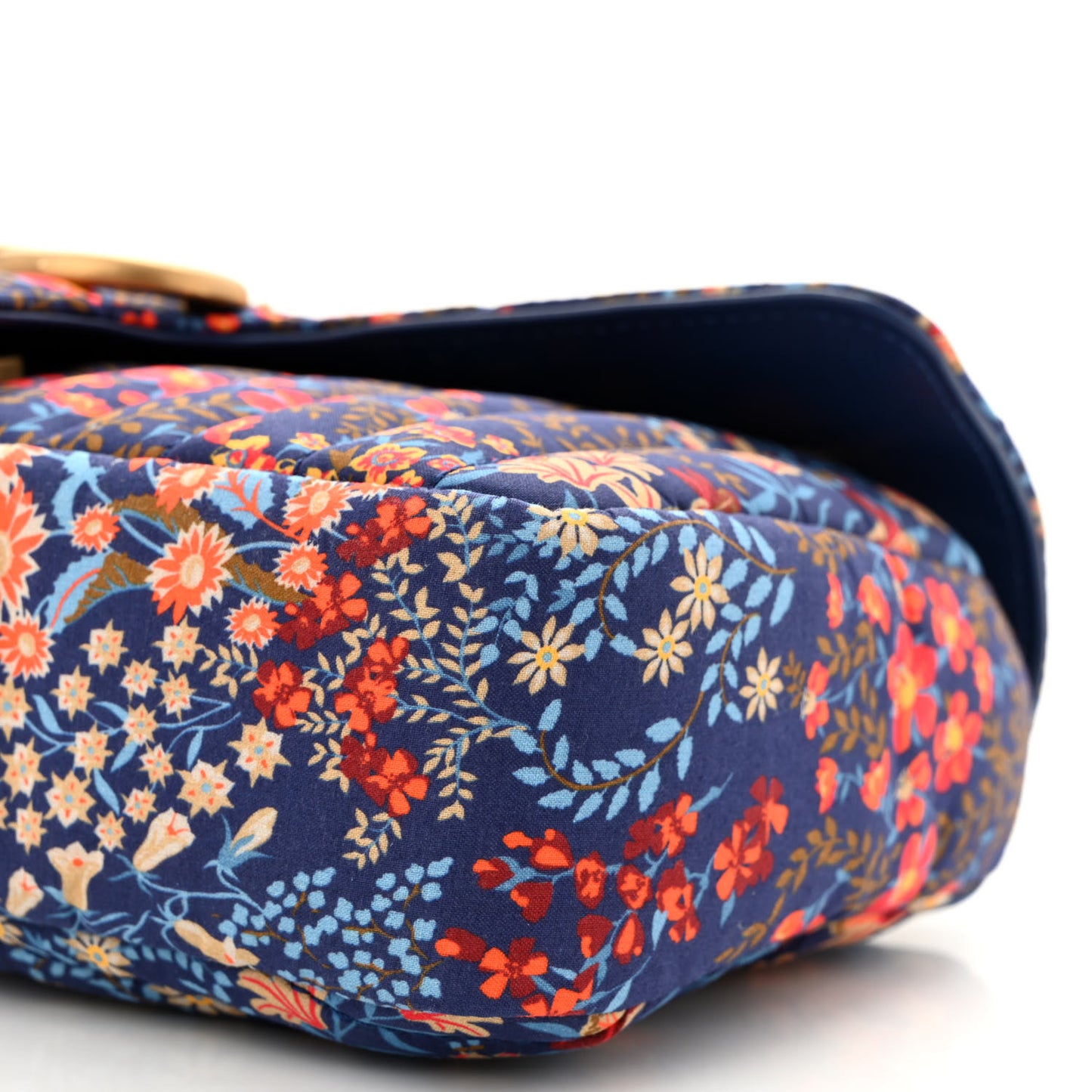 Cotton Calfskin Matelasse Floral Print Small GG Marmont Shoulder Bag Blue Red Deep Ocean Blue